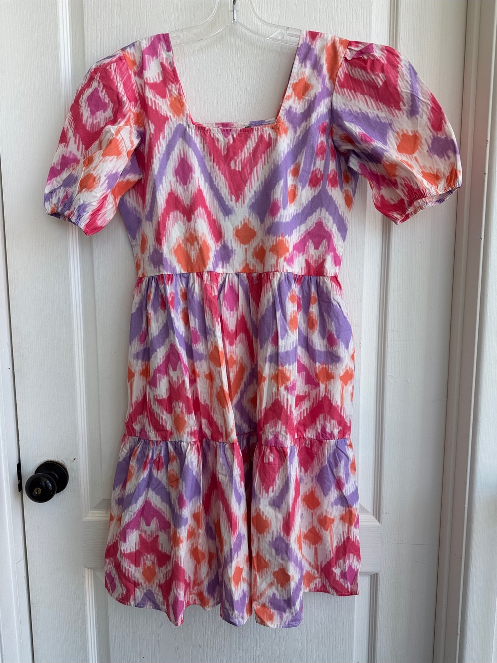 NWT Maude Vivante Aria Purple Ikat Puff Sleeve Tiered Cotton Dress Medium